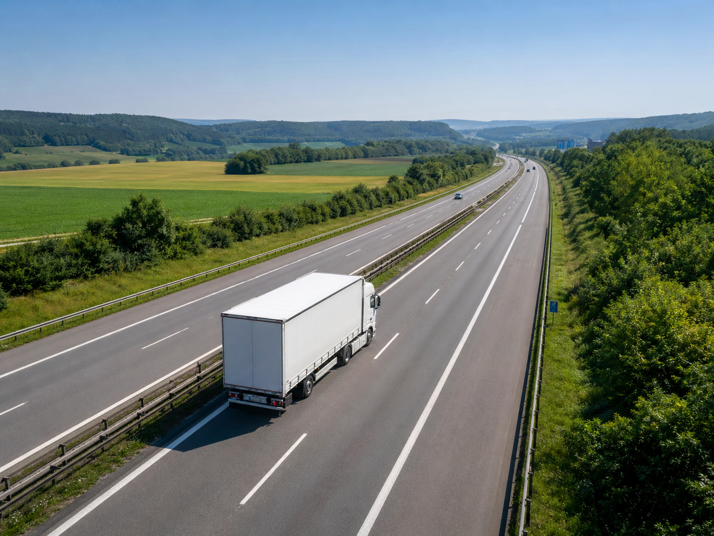 Fernumzug ab NRW – Umzugs-LKW auf der Autobahn für Langstrecken-Transport