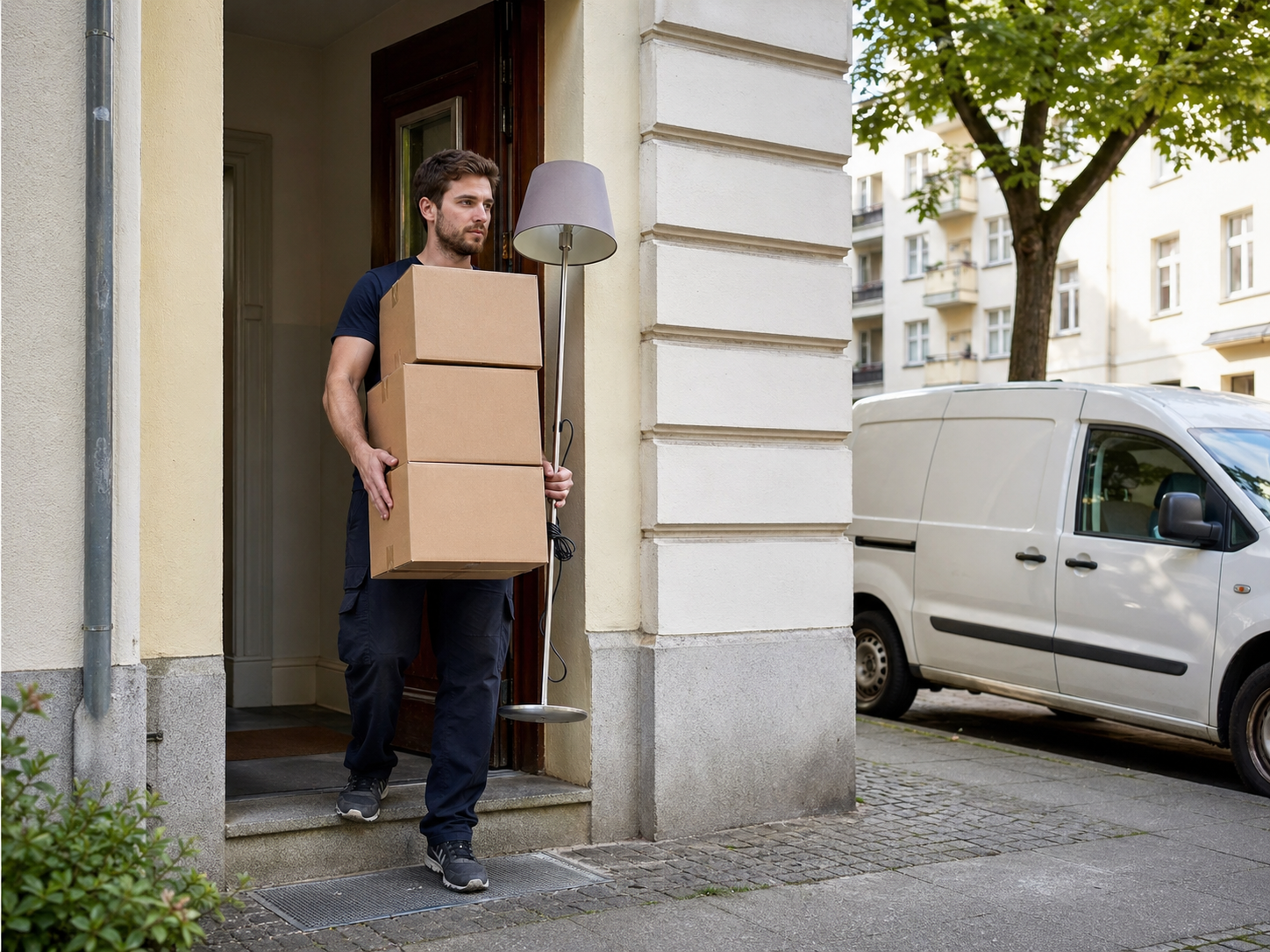 Mini-Umzug in NRW – wenige Kartons und Möbel werden in einen Sprinter geladen