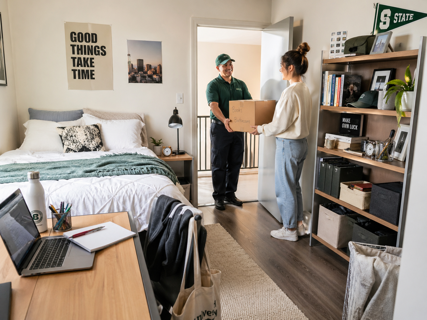 Student zieht mit Unterstützung in sein neues WG-Zimmer in NRW
