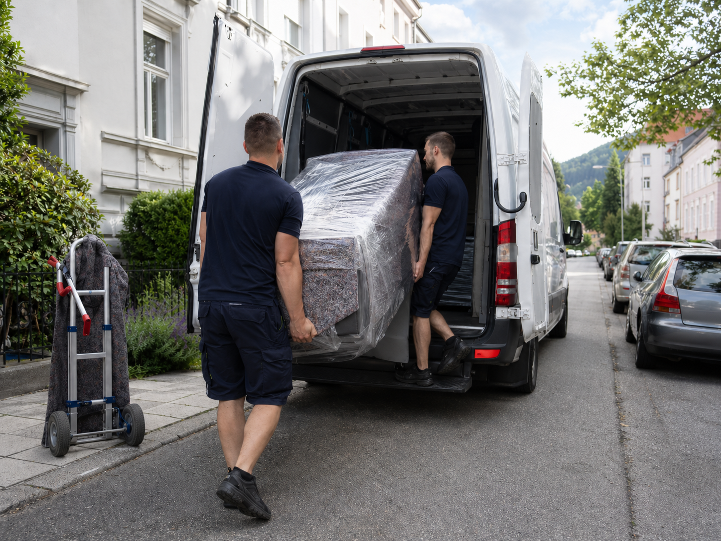 Transportservice in NRW – Möbelstück wird sicher in den Transporter geladen